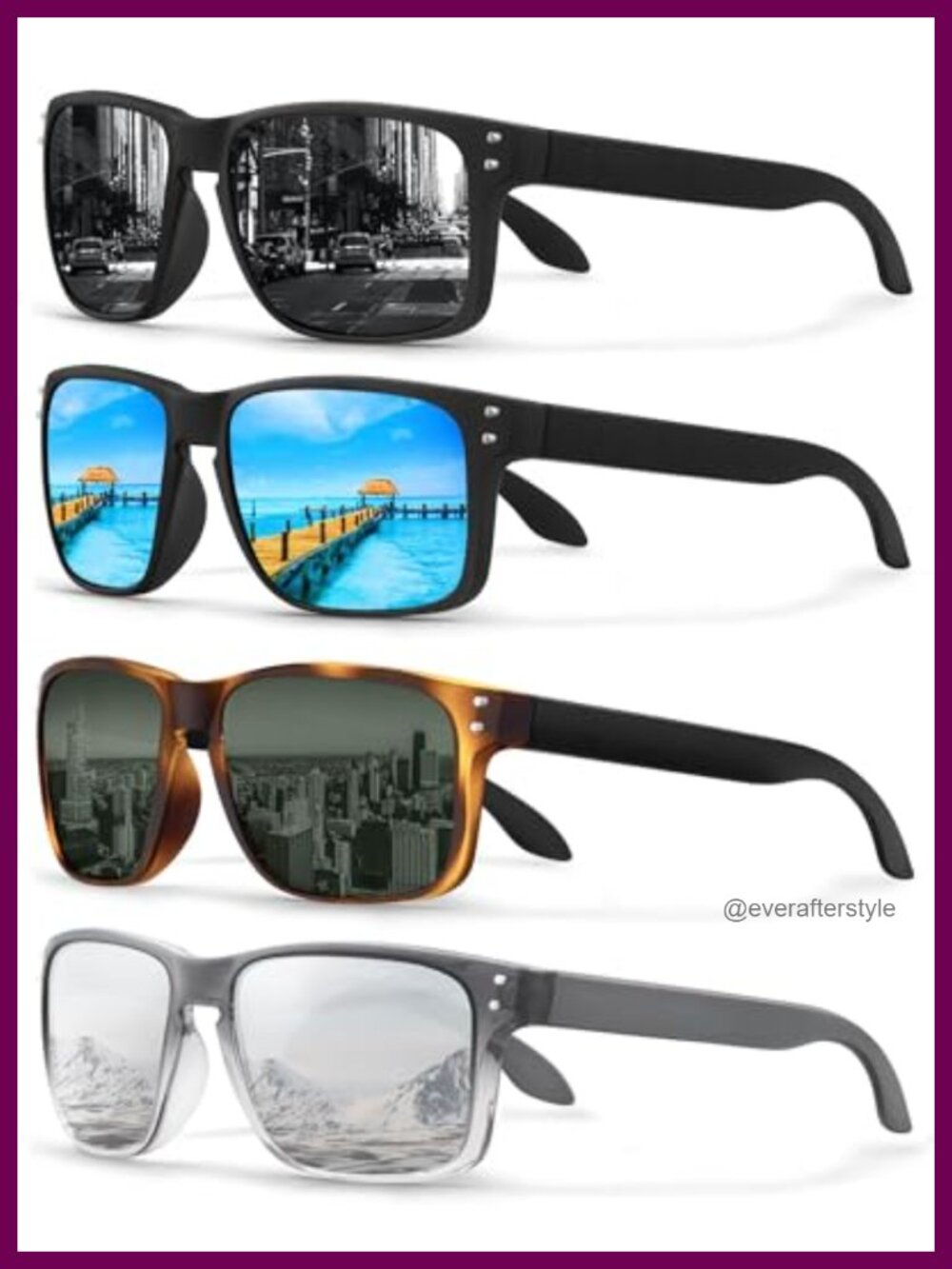 Polarized Square Sunglasses UV Protection Full Frame Matte Finish 4 Pack